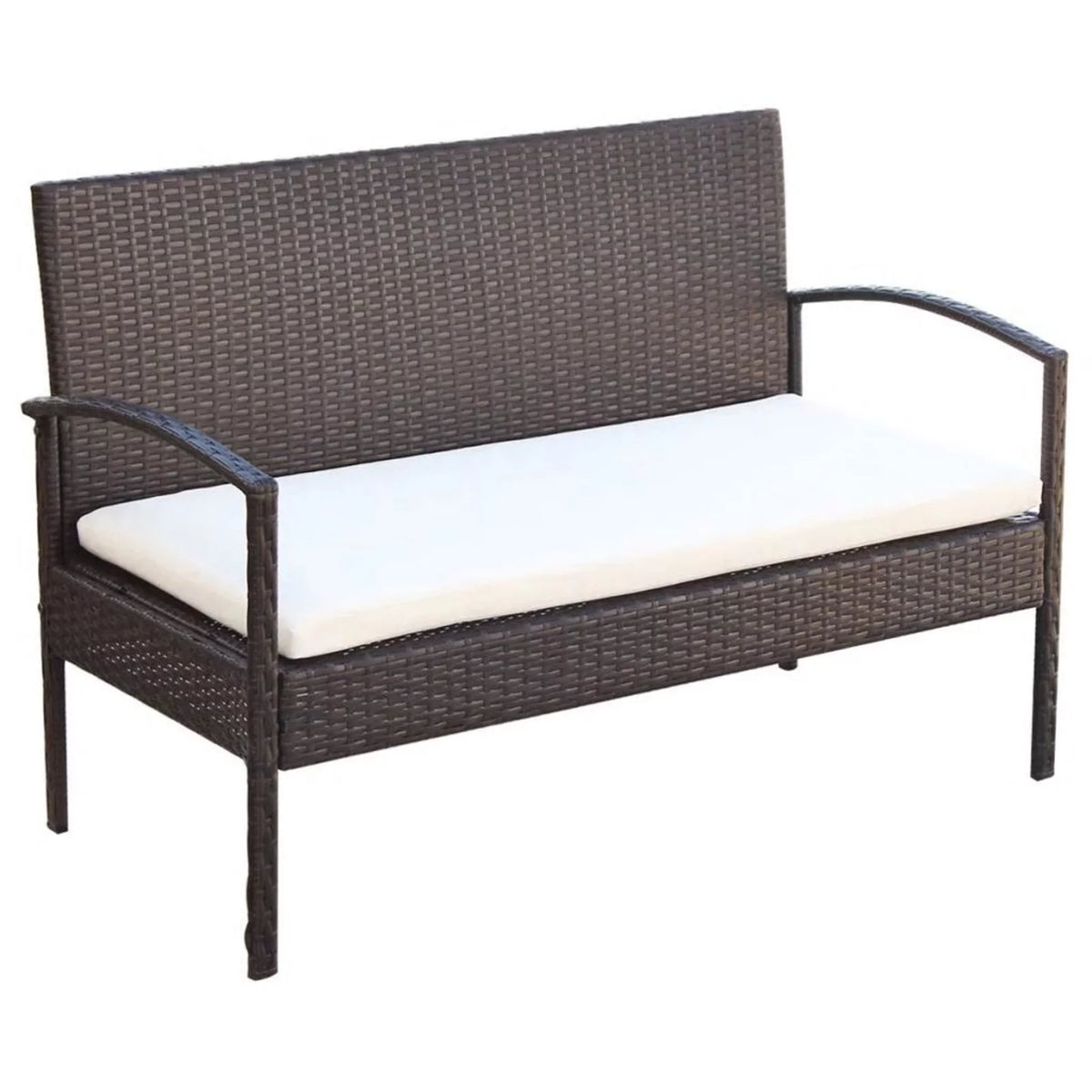4 Piece Cream White Cushioned Poly Rattan Patio Lounge Set O977698
