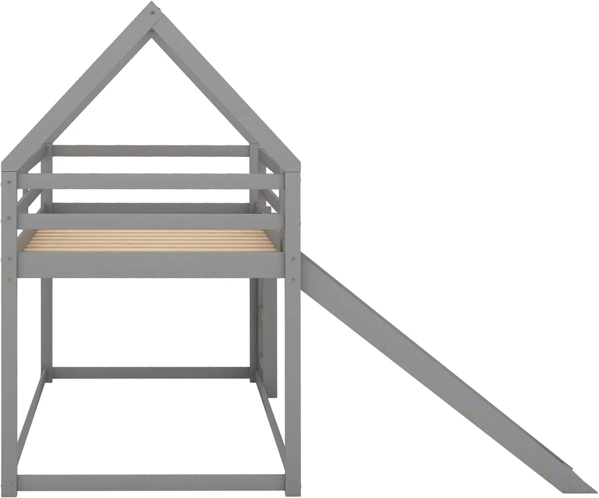 Grey Wood Bunk Bed with Slide and Ladder D358526