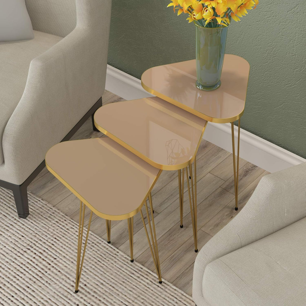 Set of 3 High Gloss Nesting End Tables Y121