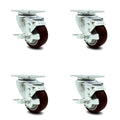 Maroon Poly Swivel Caster Set of 4 with Top Lock Brake G34994