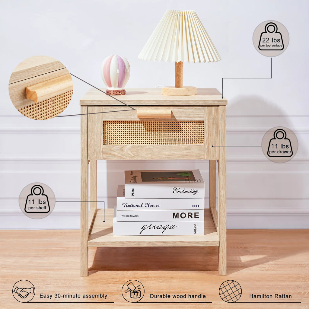 Rattan Drawer Nightstand with Storage L848778