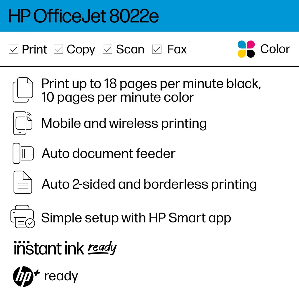 HP OfficeJet 8022e All-in-One Wireless Color Inkjet Printer T206492