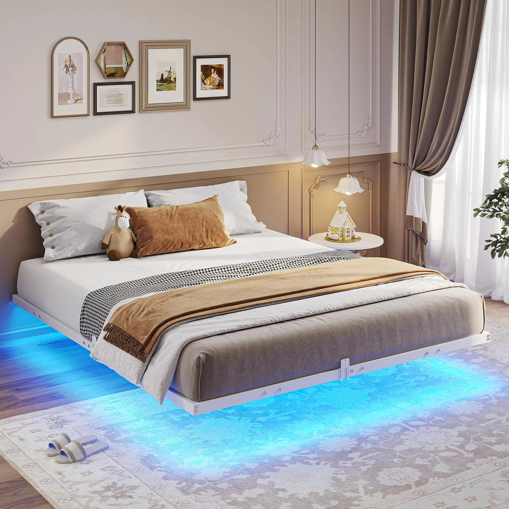 Queen Size Black Metal Platform Bed Frame with LED Lights Z526829