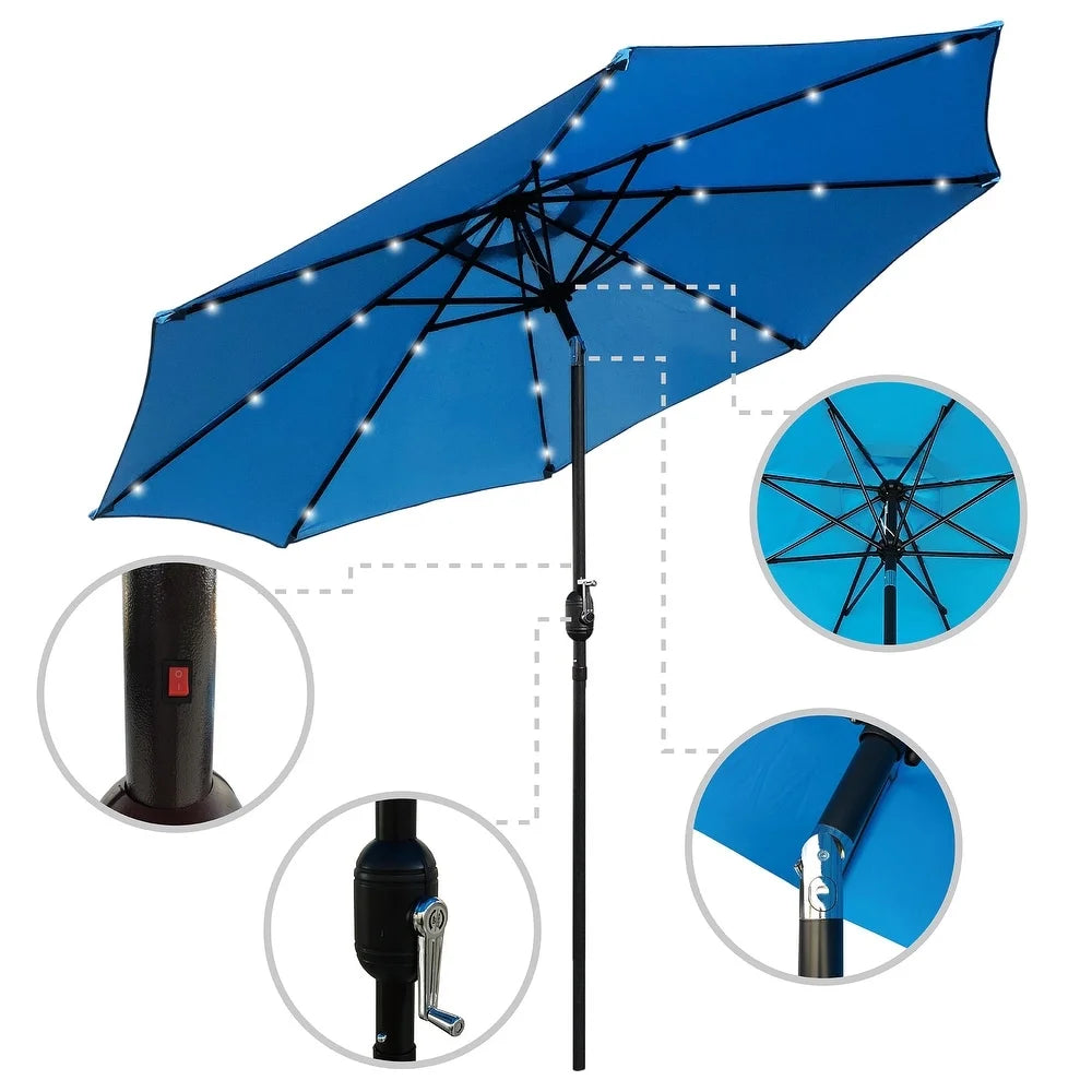 9ft Solar LED Lighted Patio Umbrella with Crank and Tilt M199848