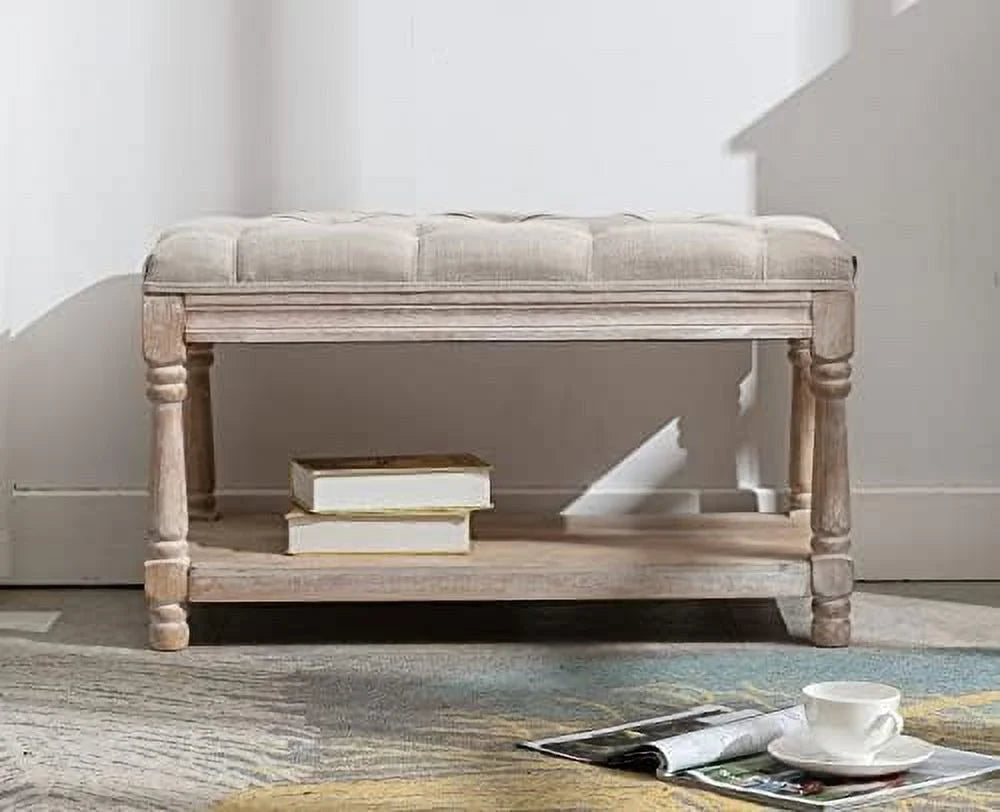 Black Tufted Wood Entryway Bench I861
