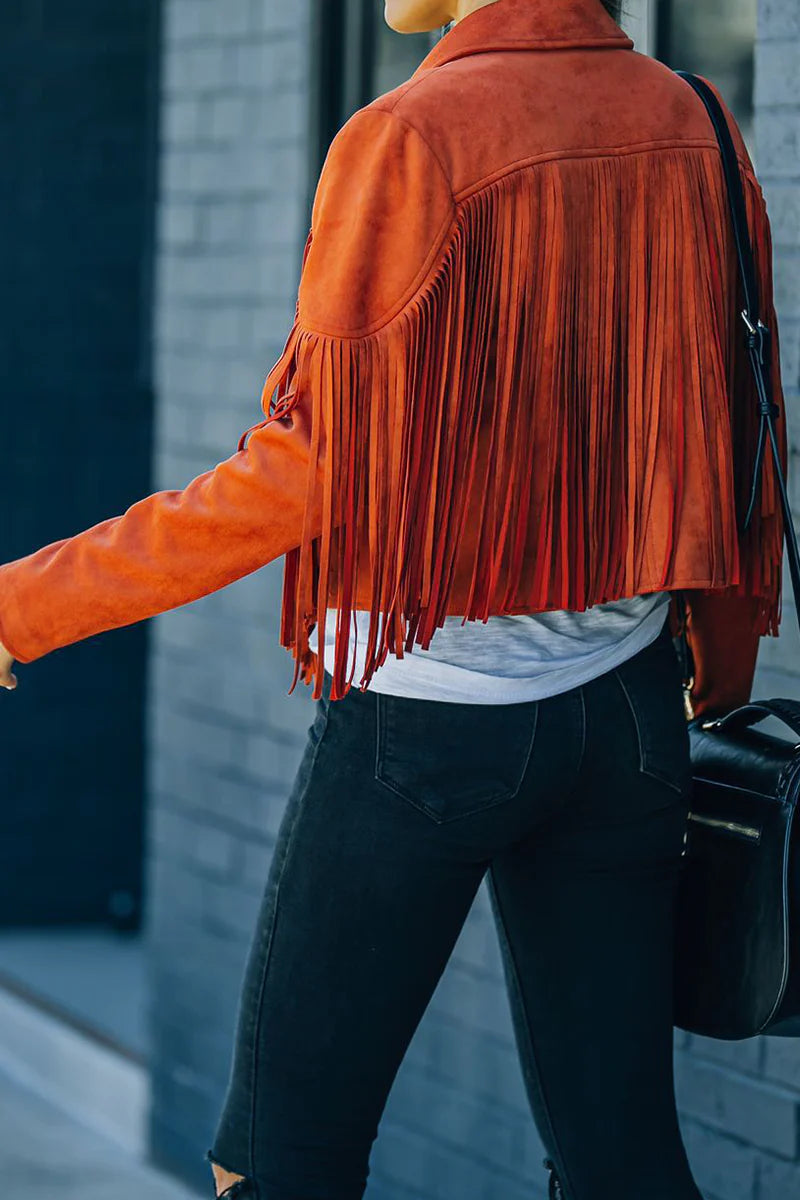 Solid Tassel Turndown Collar Outerwear S943