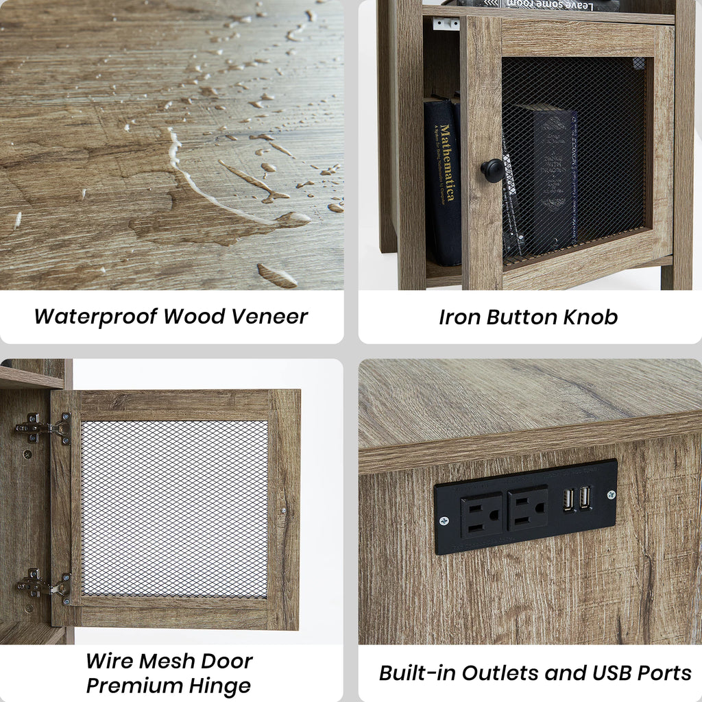 Wood End Table with USB Ports & Power Outlets B3225