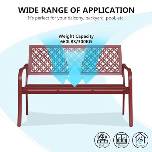 52" Farmhouse Outdoor Bench with Rust Free Metal Frame and Aluminum Backrest Q372