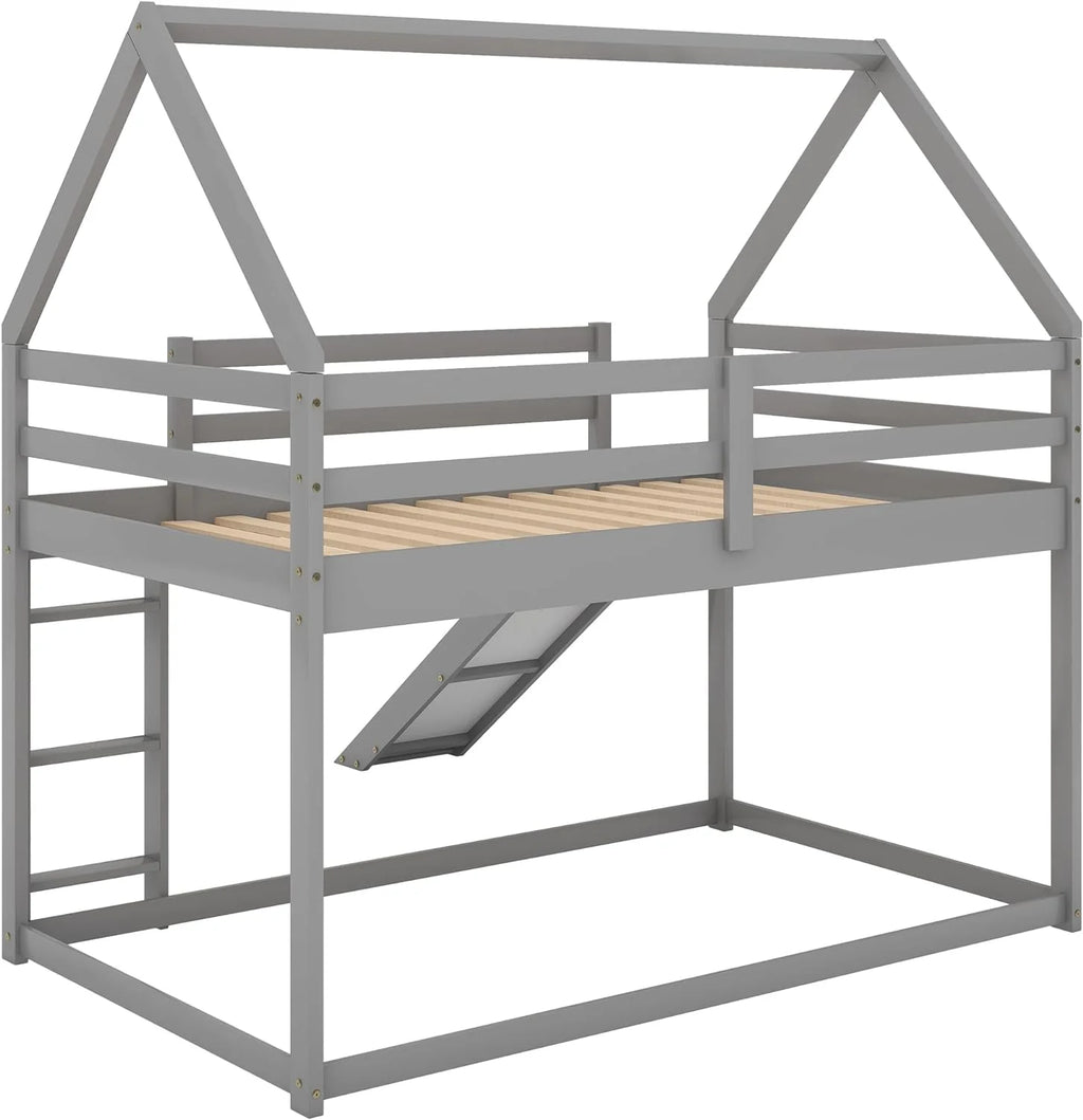 Grey Wood Bunk Bed with Slide and Ladder D358526