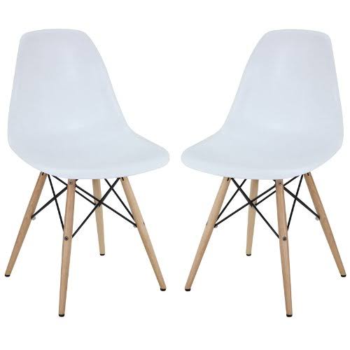 White Plastic Side Chairs with Wooden Base F47488