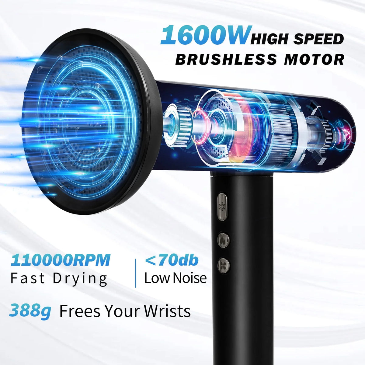 Black 1600W High-Speed Ionic Hair Dryer T20571