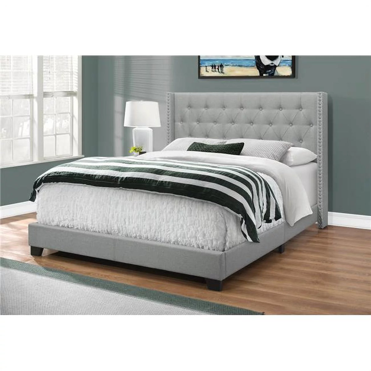 Grey Linen Queen Size Bed A54930