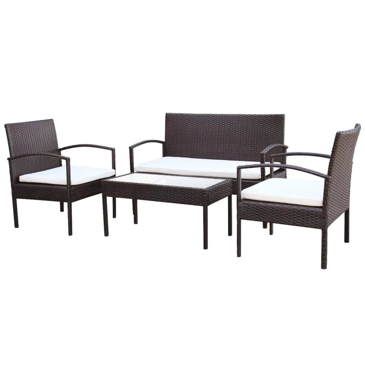 4 Piece Cream White Cushioned Poly Rattan Patio Lounge Set O977698