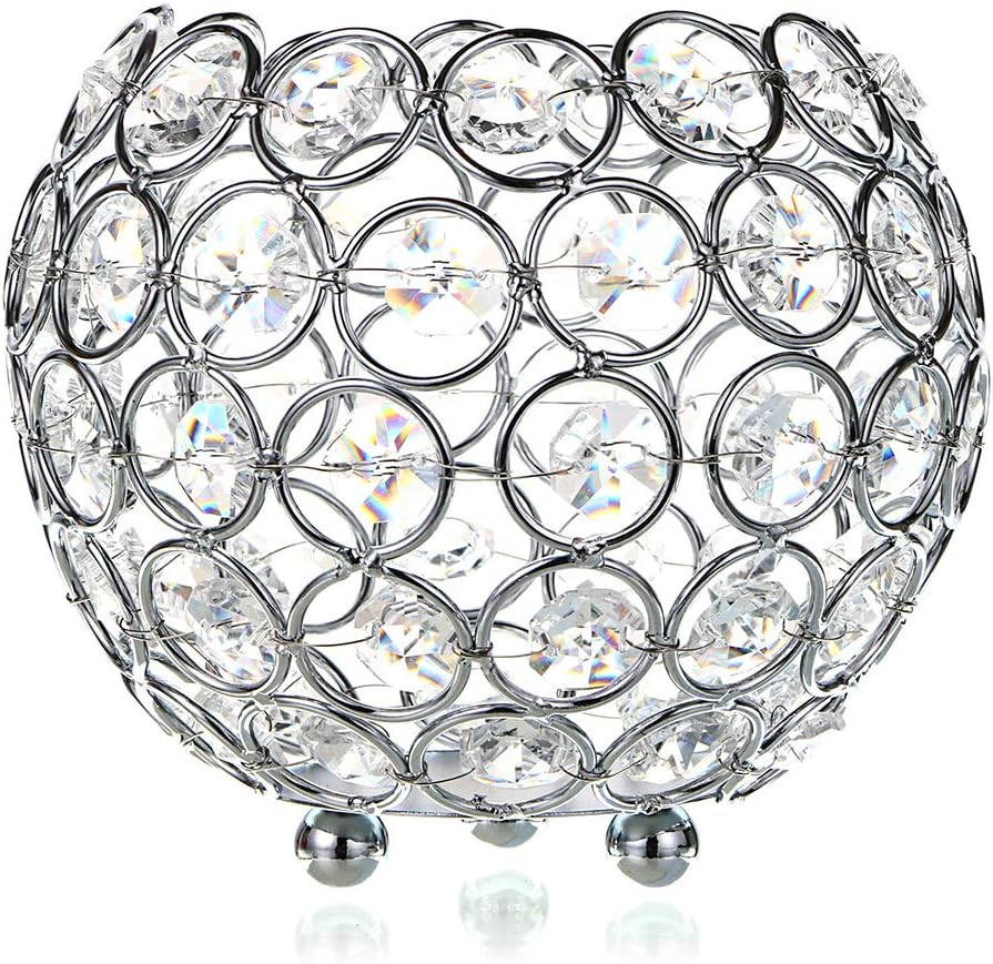 12cm Crystal Bowl Votive Candleholder Tea Light Candle Holders Candle Lanterns Decorative Candelabra Vase (Silver Tone) U595