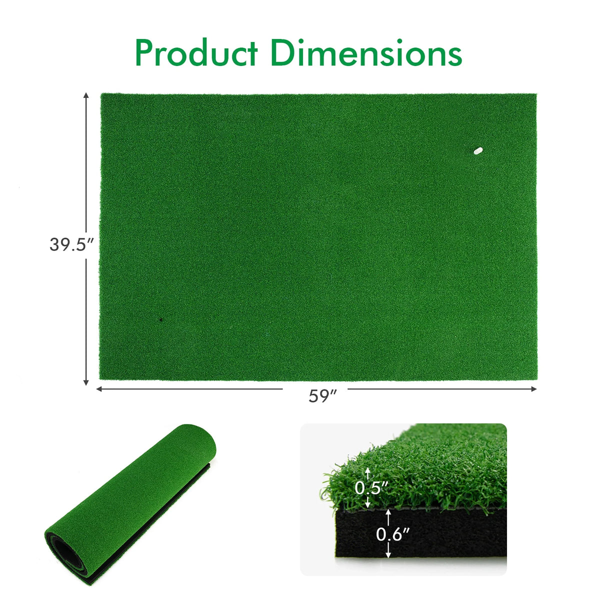 5' x 3' Golf Practice Mat with 3 Tees P436365