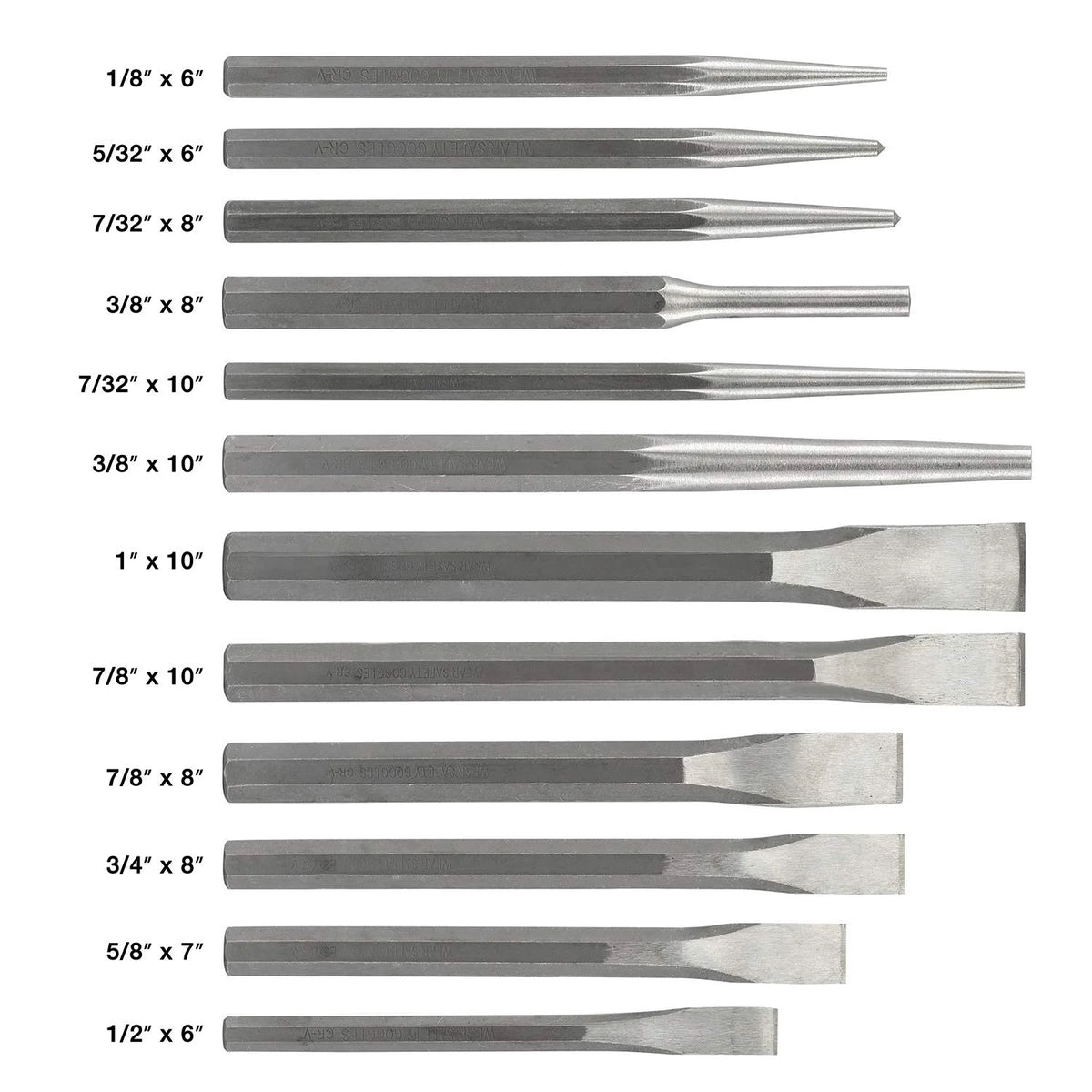 12 Piece Cr-V Steel Cold Chisel and Punch Set K511
