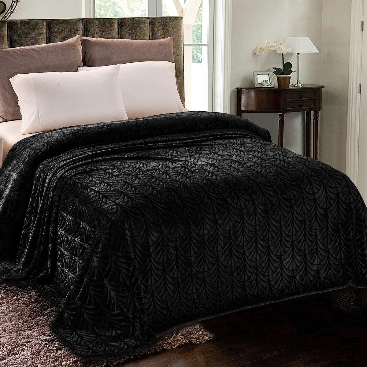 King Size Black Flannel Fleece Blanket V30378