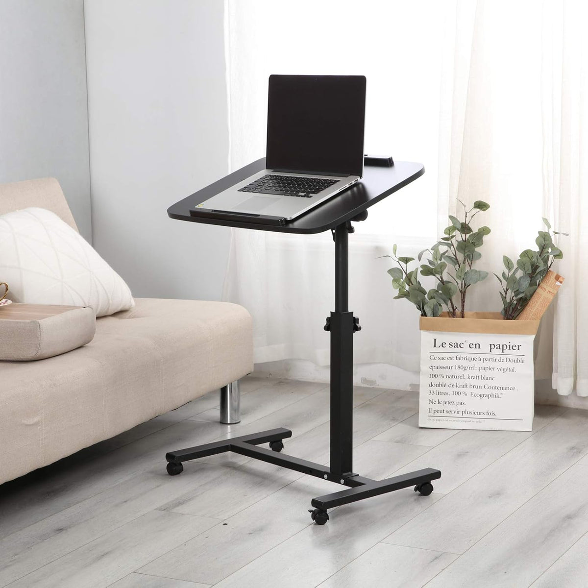 Adjustable Overbed Bedside Table with Wheels B7384