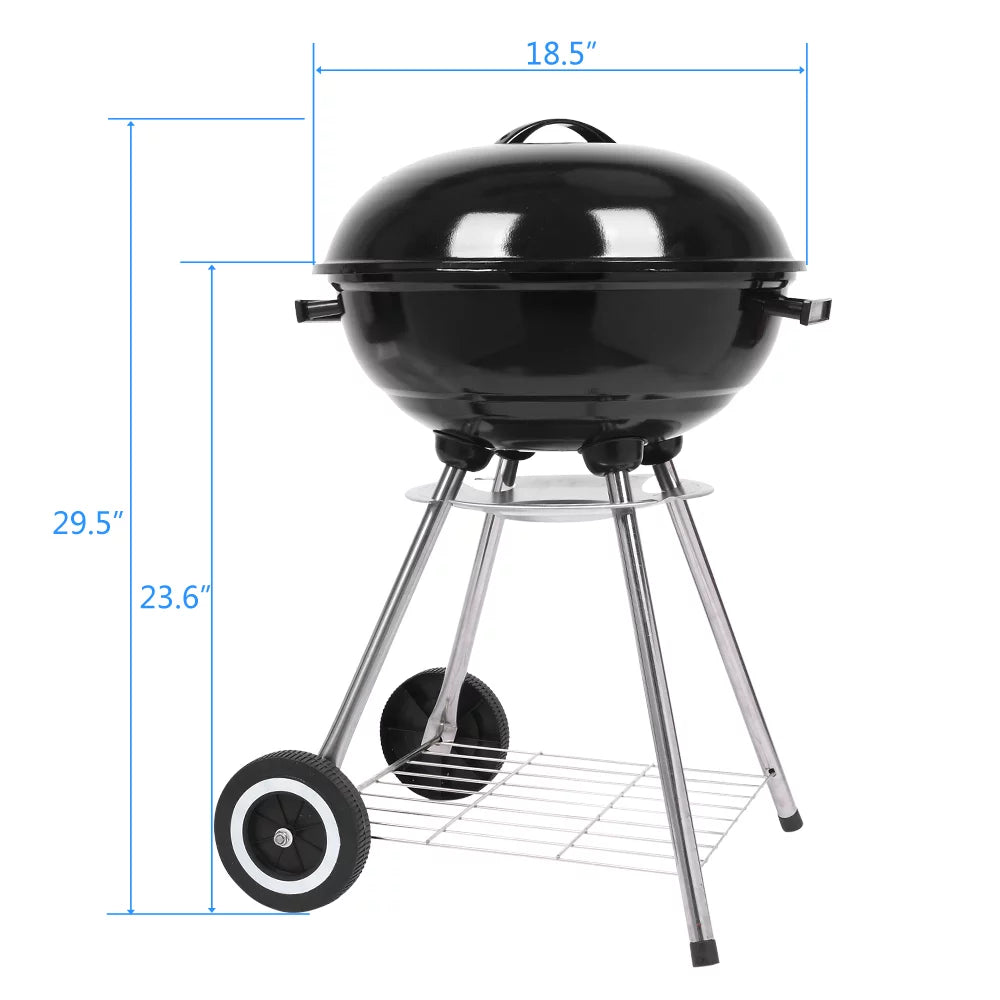 Portable Steel Charcoal Grill with 2 Wheels, 18-Inch, Black L492