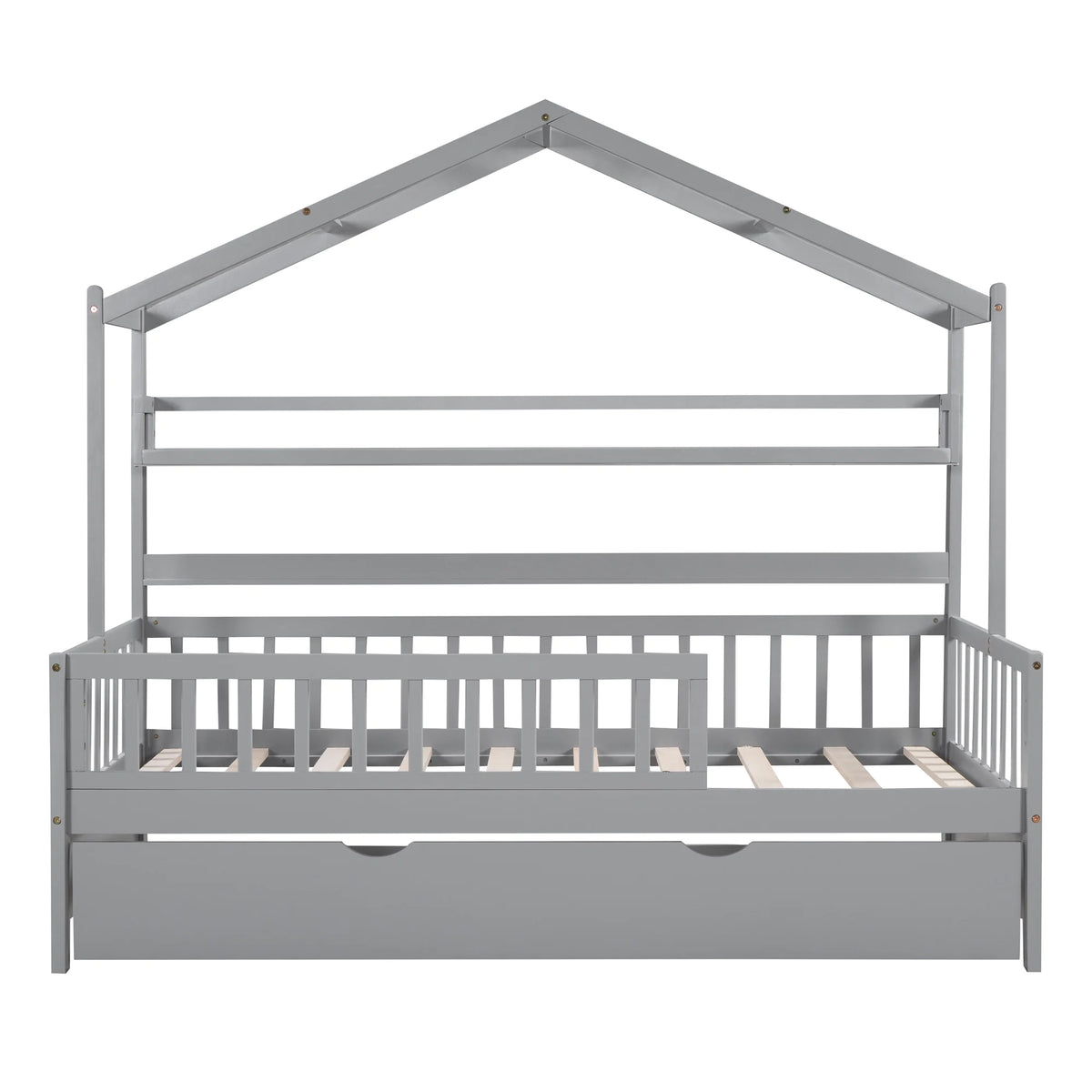 Wood Twin Size House Bed with Bookcase and Trundle Z89717
