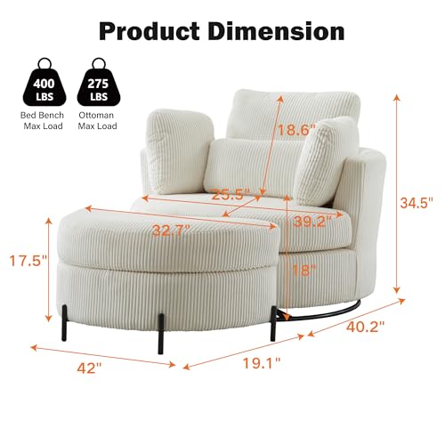 42.2" Oversized Chenille Beige Swivel Barrel Chair X466