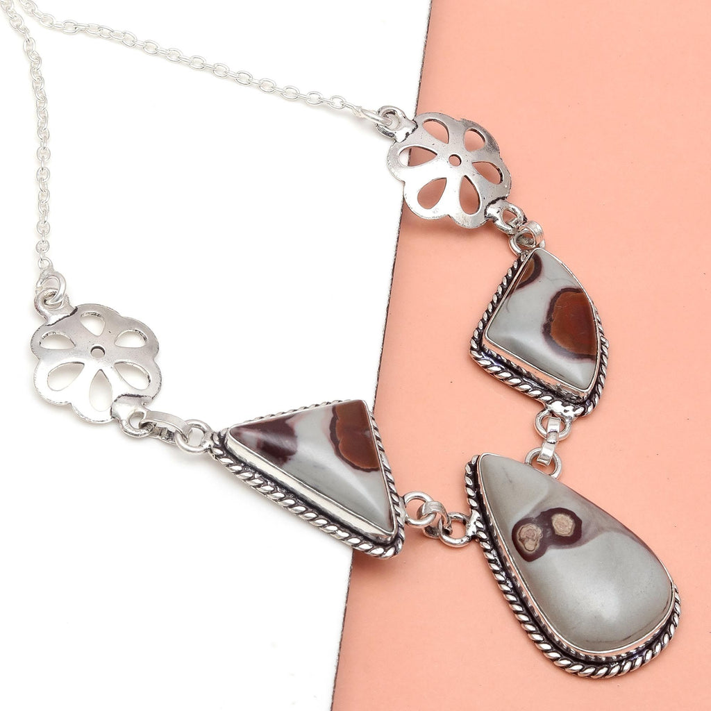 Handmade 925 Silver Jasper Gemstone Necklace 20 in U485576