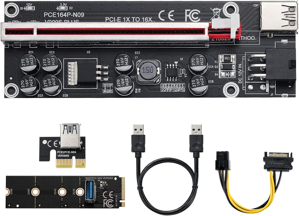 2 Pack PCIE Riser 1X to 16X Graphics Extension Adapter Card with USB 3.0 Cable Q672