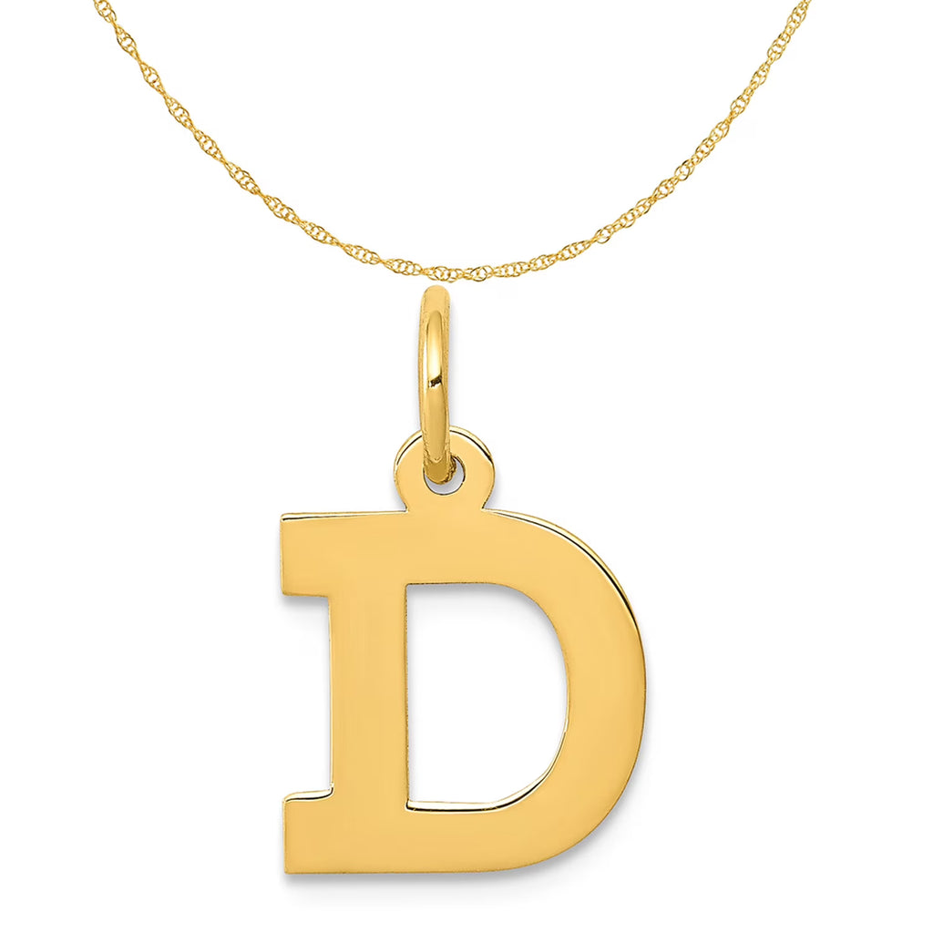 14K Yellow Gold Block Letter D Initial Pendant Charm with Rope Chain Necklace 16'' Q13161
