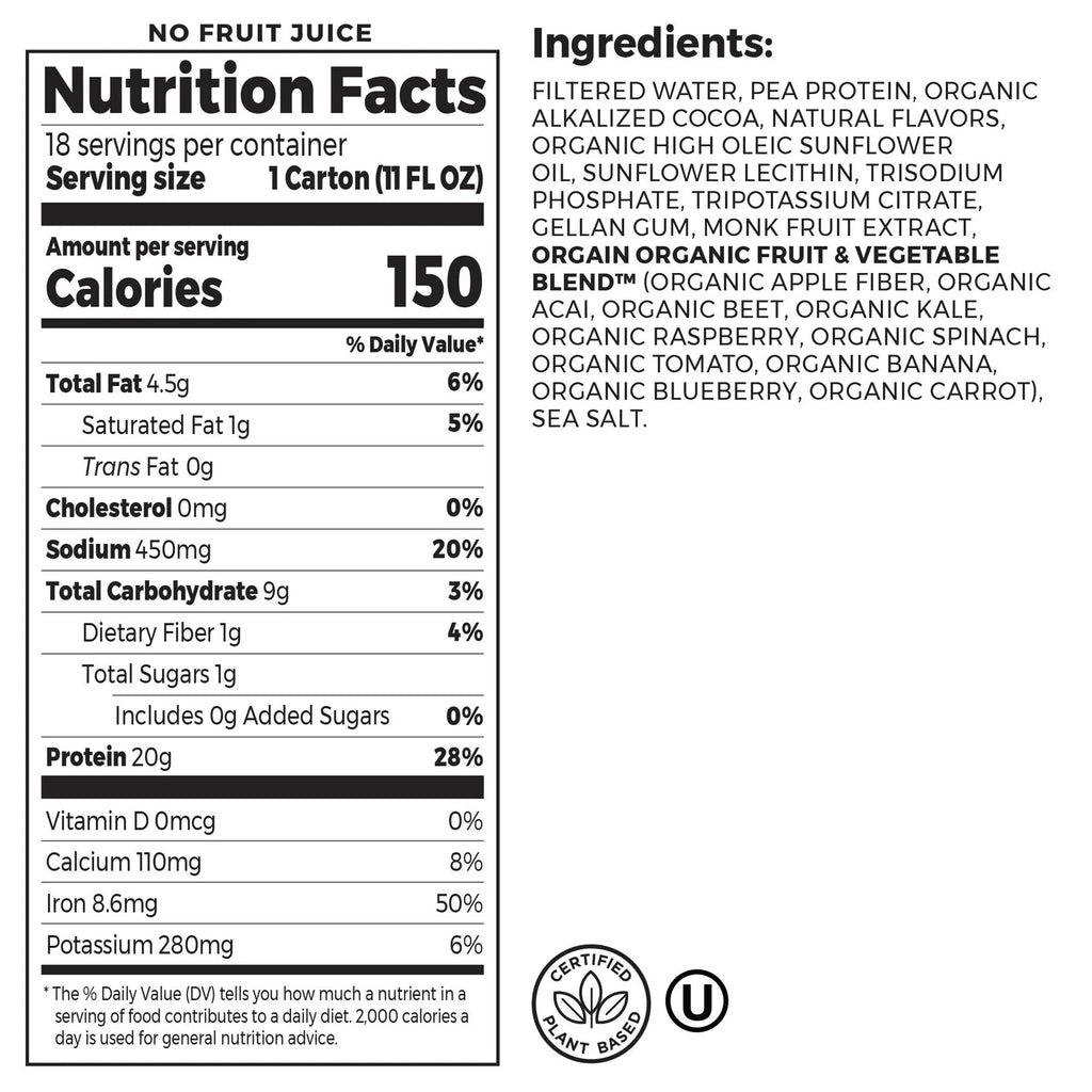 Chocolate Plant-Based Protein Shake 11 fl oz 18-pack L977