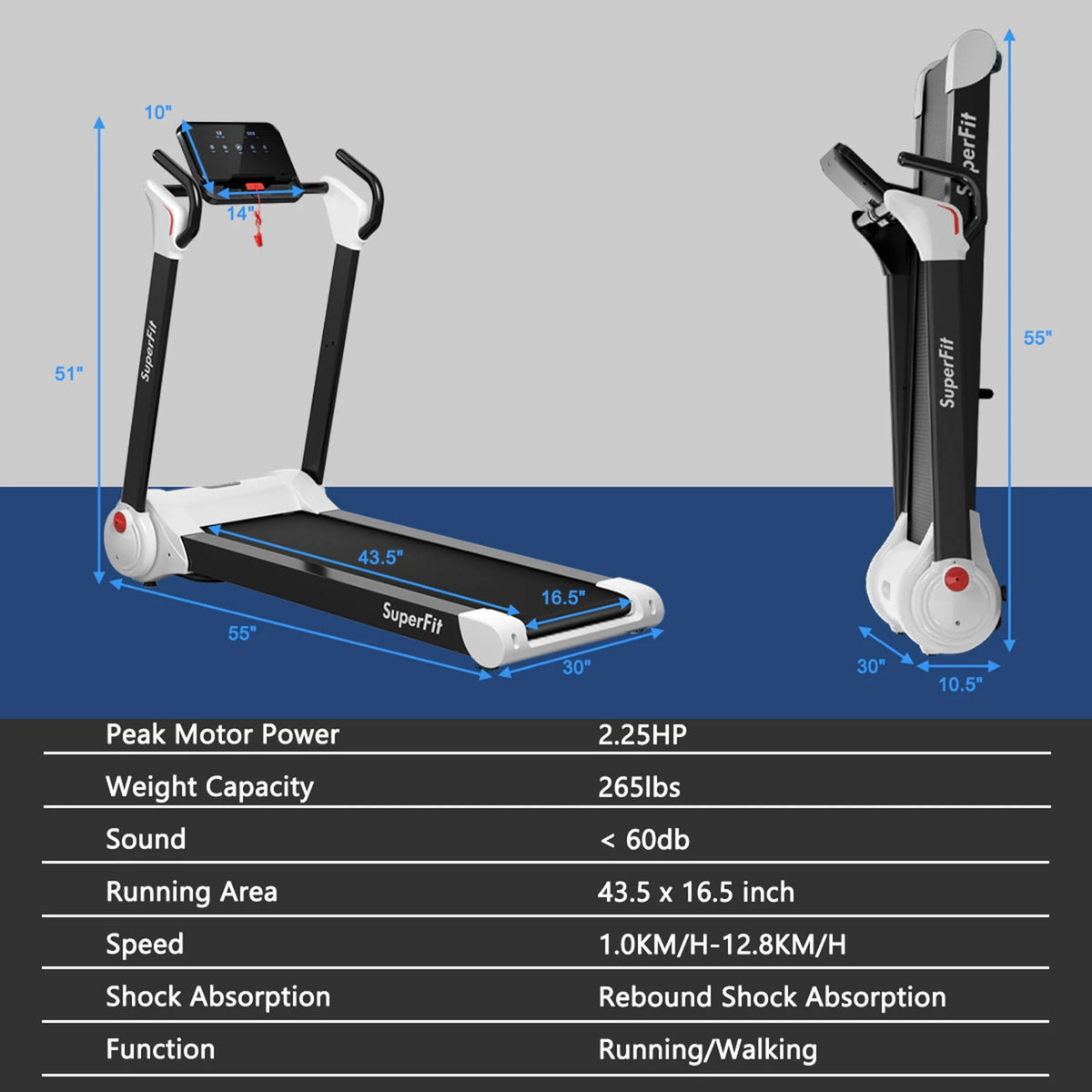 Folding 2.25HP Electric Treadmill Q282