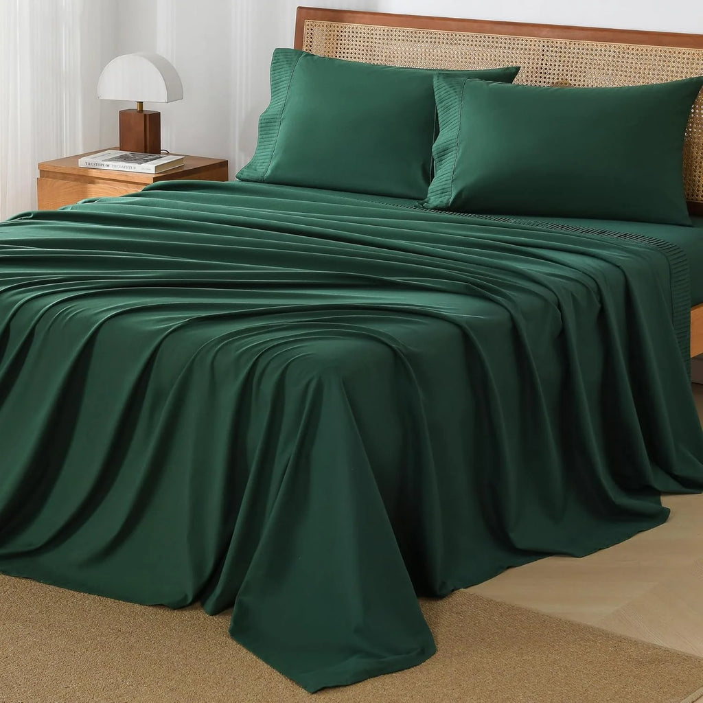 Emerald Green Microfiber Sheet Set California King 4 Pieces Deep Pocket S305