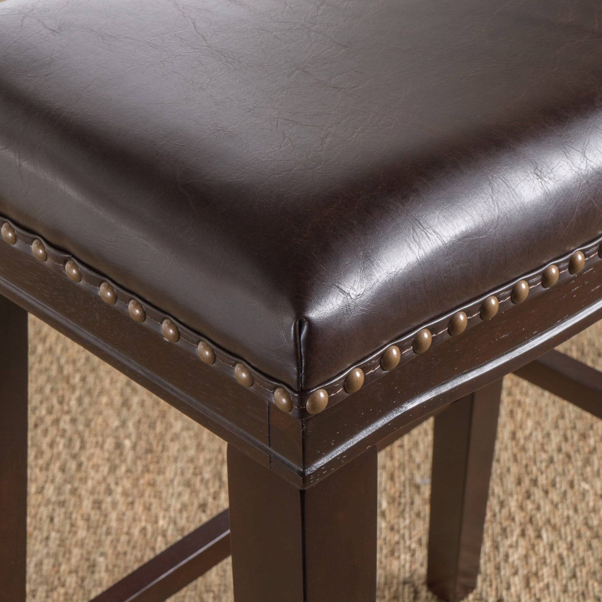 Beige Saddle Shaped Studded Rim Stool (Set of 2) K777853