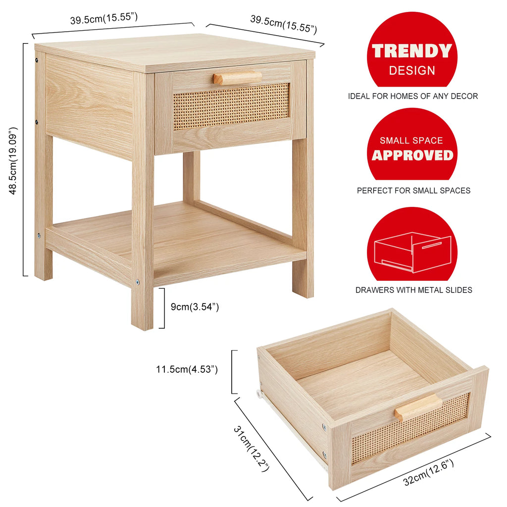 Rattan Drawer Nightstand with Storage L848778