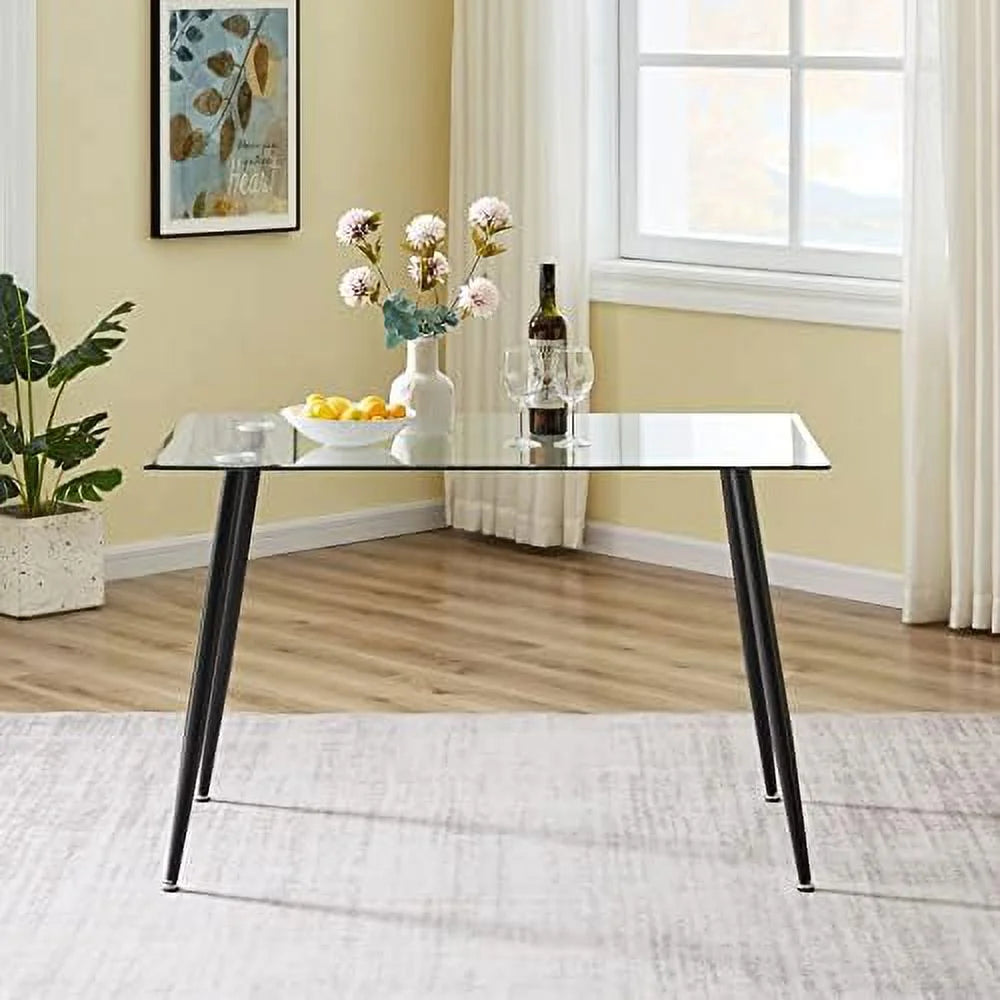 Glass Dining Table with Black Metal Legs C803908