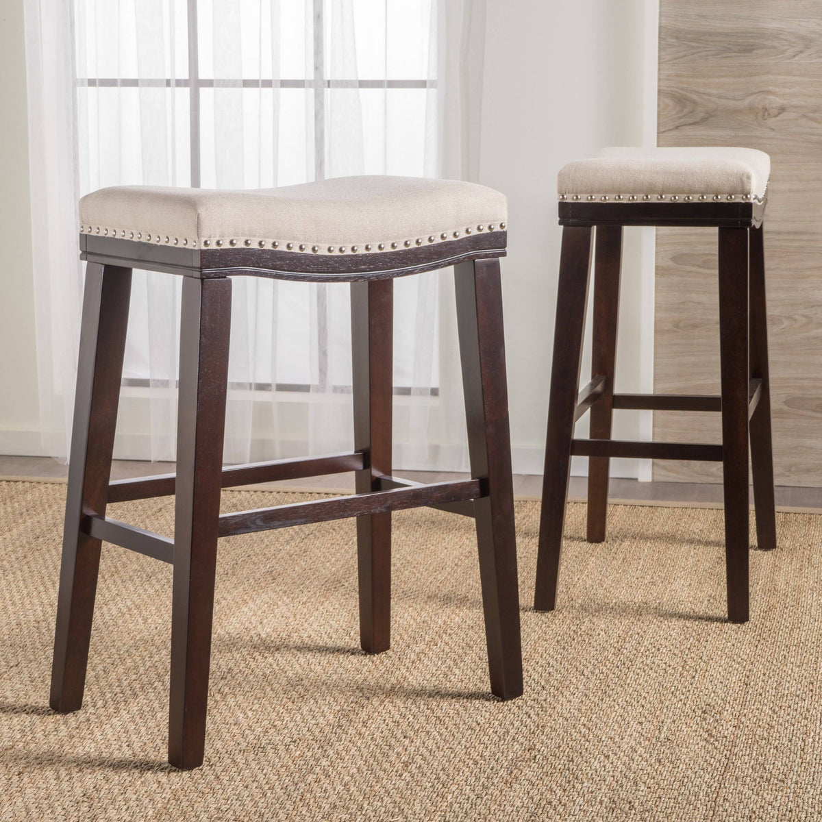 Beige Saddle Shaped Studded Rim Stool (Set of 2) K777853