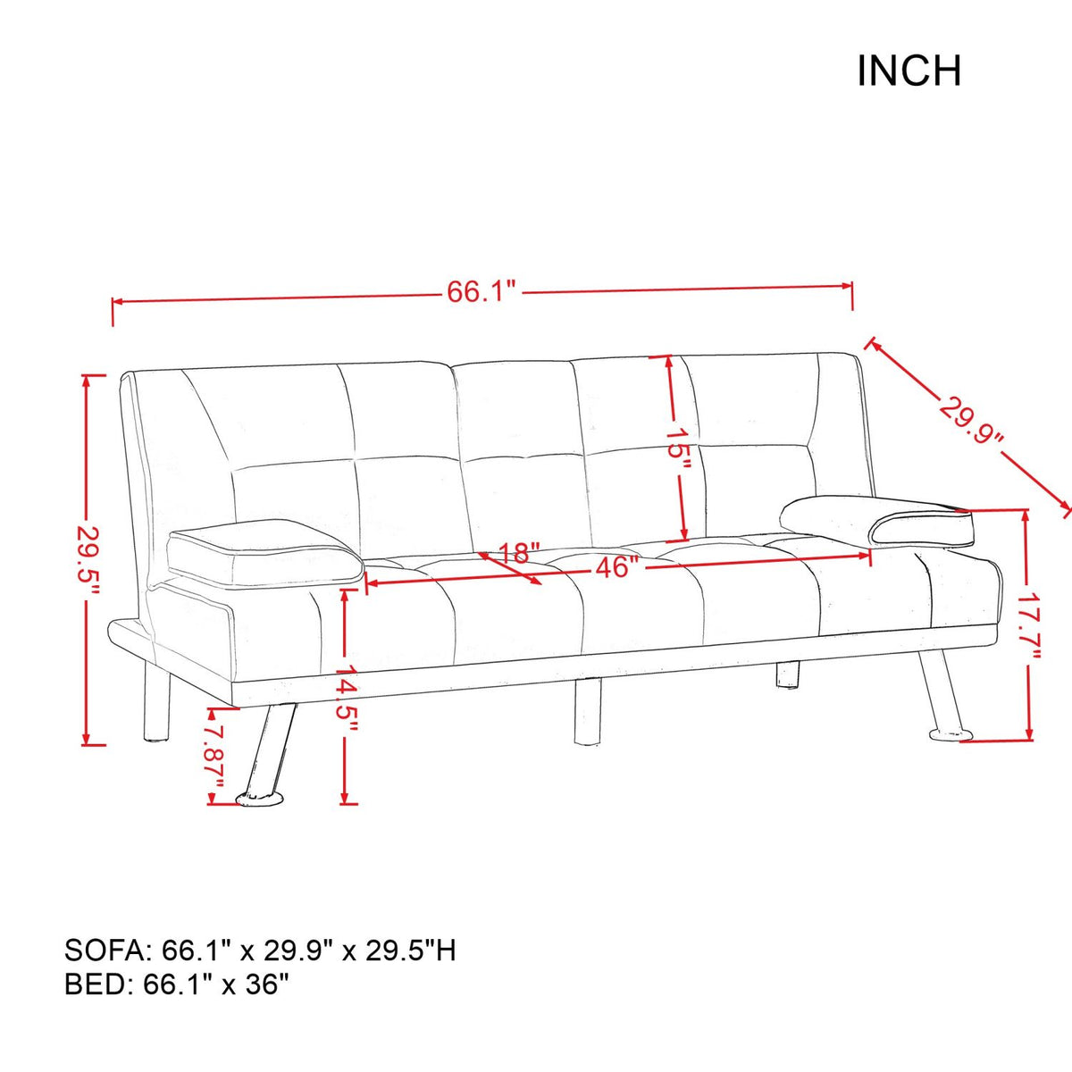 Light Grey Fabric Futon Sofa Bed A987