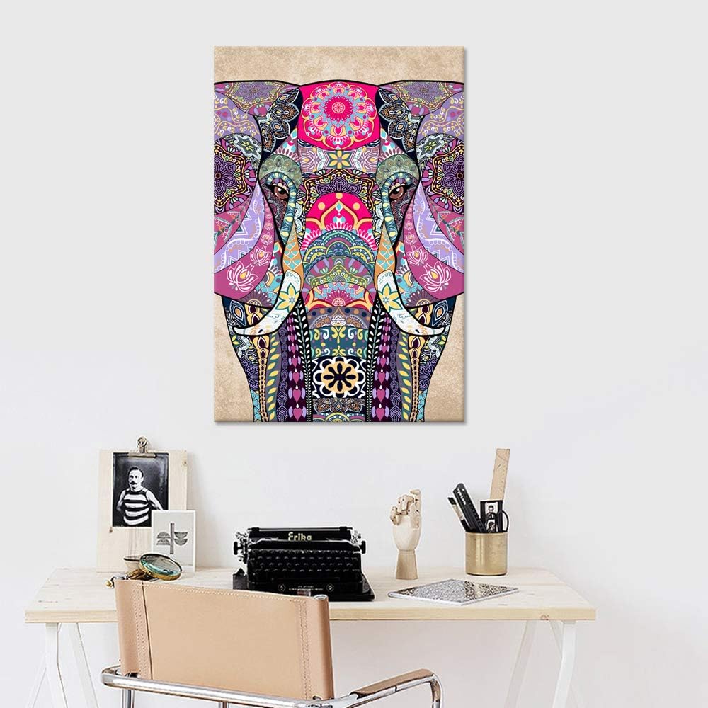 Vintage Tribal Boho Elephant Canvas Wall Art Giclee Print 24x36inch Z70712
