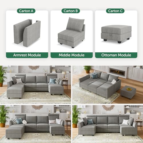 Aqua Blue Modular Sleeper Sectional Sofa with Storage M1044