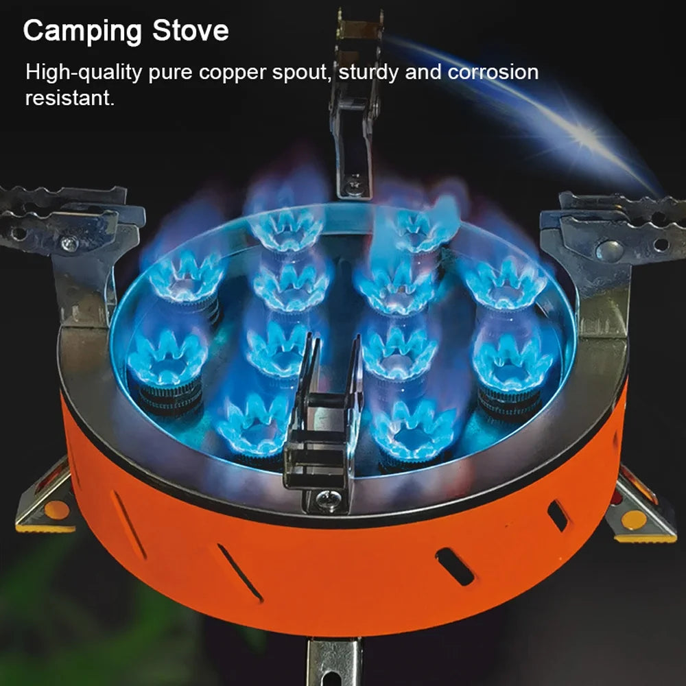 12-Core High-Power Windproof Camping Gas Burner with Piezo Ignition Adjustable Valve Storage Bag Q737