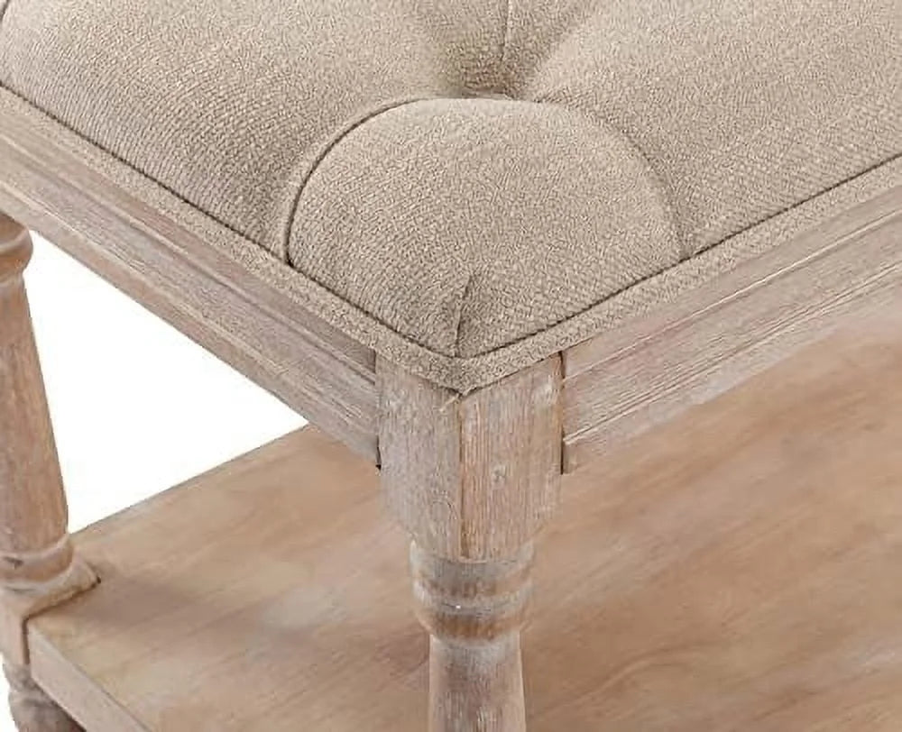 Black Tufted Wood Entryway Bench I861