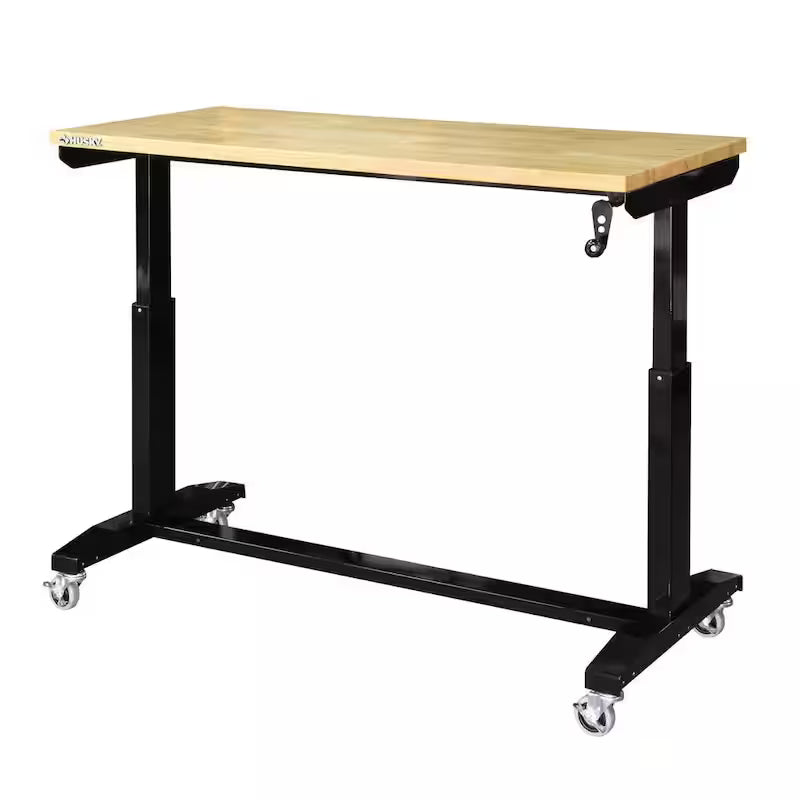 Black Adjustable Height Solid Wood Top Workbench Table X601430