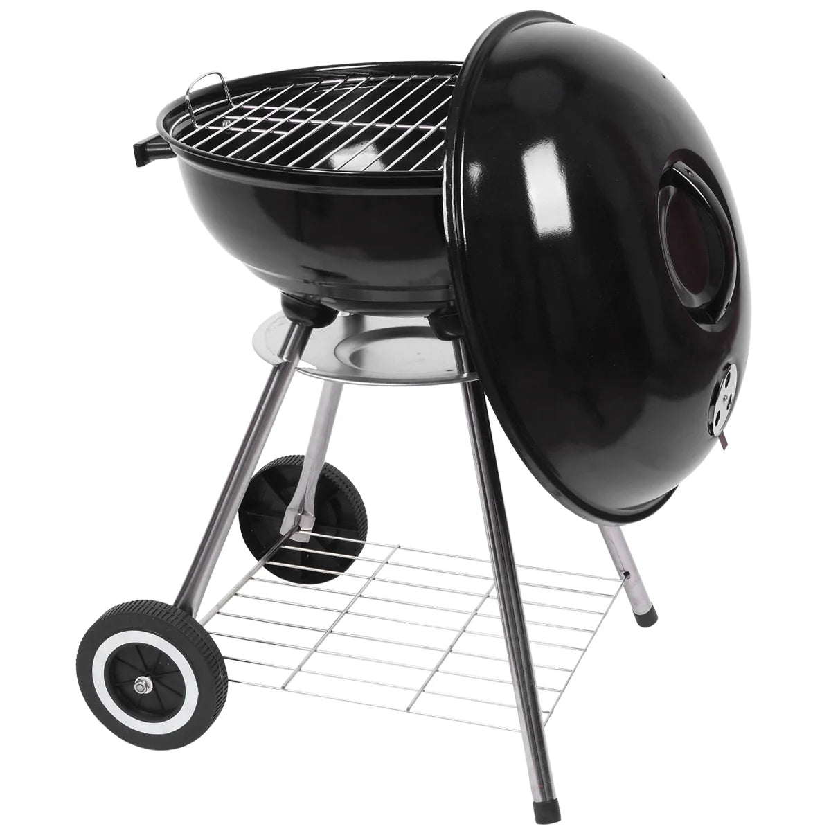 Portable Steel Charcoal Grill with 2 Wheels, 18-Inch, Black L492