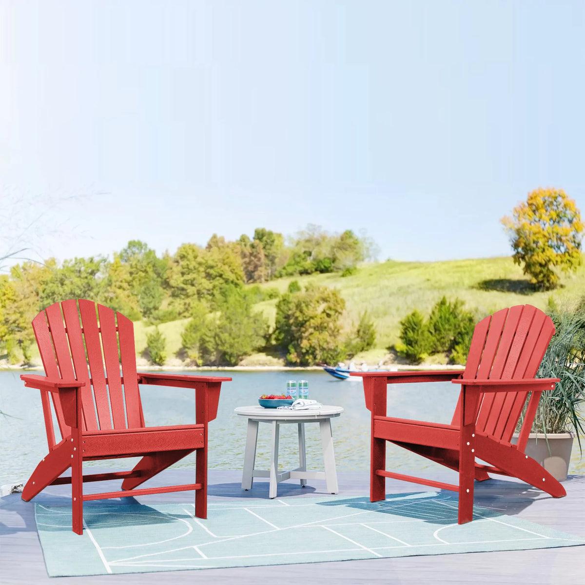Adirondack Chair Weather Resistant Plastic Resin Red W9433