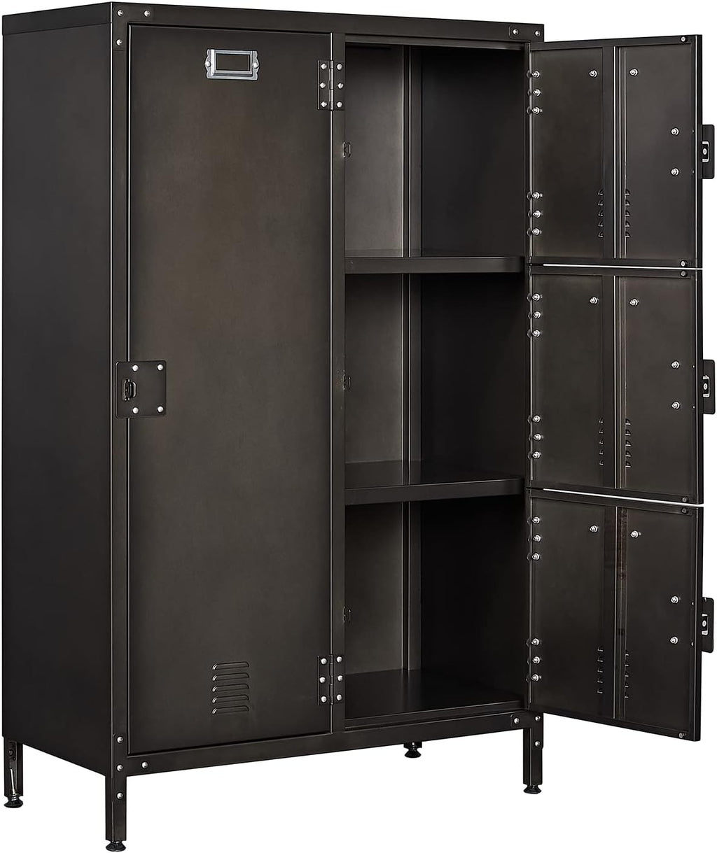 Metal Locker Storage Cabinet, 47.3” Steel Storage Cabinet with Shelves and 6 Lockable Doors G1158