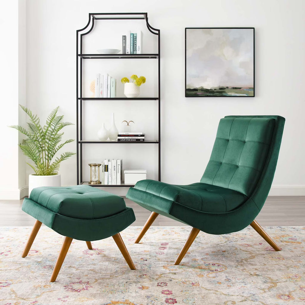 Green Velvet Lounge Chair and Ottoman Set S530652