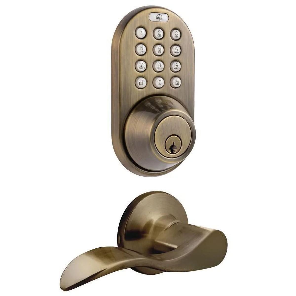 Keyless Entry Deadbolt and Lever Handle Door Lock Combo Pack Antique Brass C67557