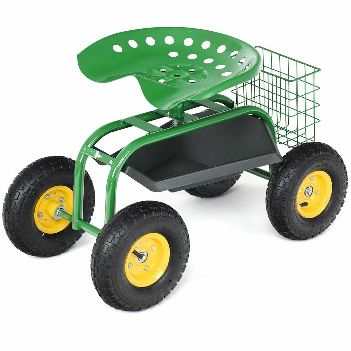 Green Garden Cart with Rolling Seat and Tool Tray P315298