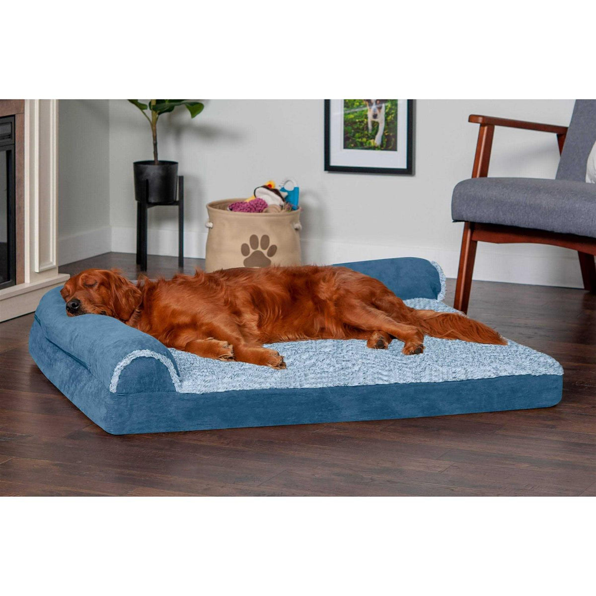 Two-Tone Faux Fur Suede Chaise Lounge Dog Bed X804