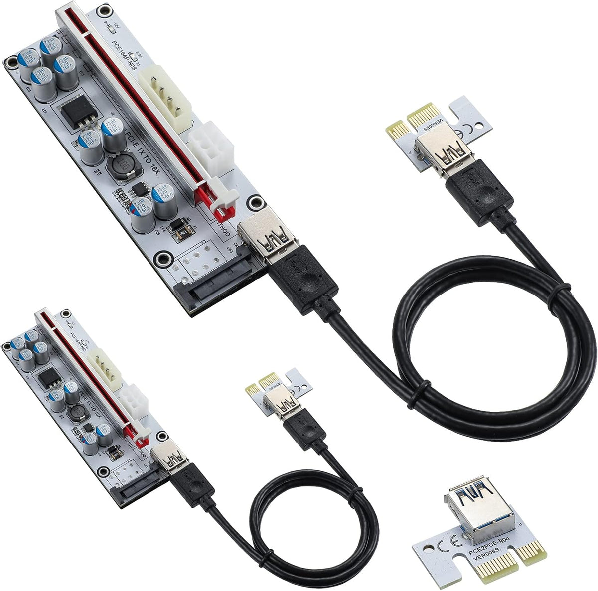 2 Pack PCIE Riser 1X to 16X Graphics Extension Adapter Card with USB 3.0 Cable Q672