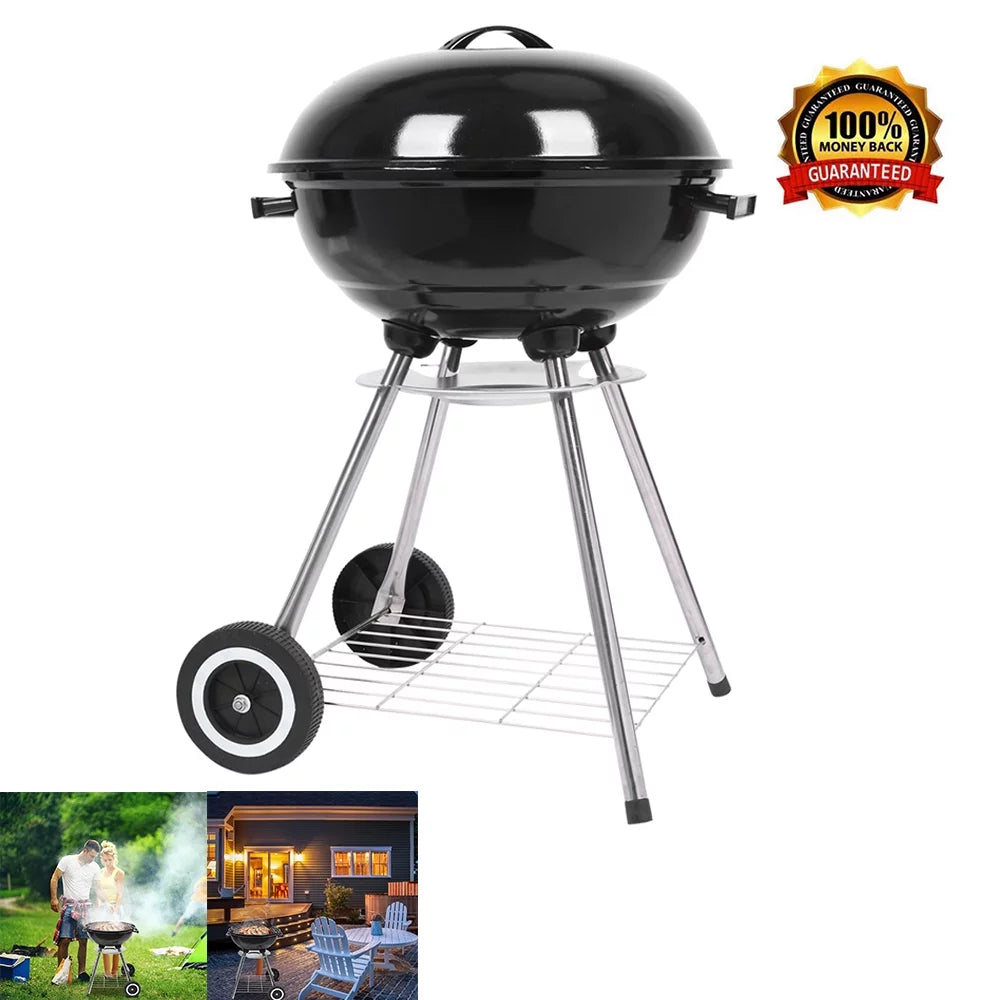 Portable Steel Charcoal Grill with 2 Wheels, 18-Inch, Black L492